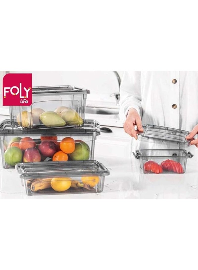 FOLY LIFE Clear Plastic Royal Storage Box Food Container With Airtight Clip Cover Lid To Keep Food Fresh Deep Freezer & Dish Washer Machine Usable  with Green Lid  5.7 Liters - Image 2