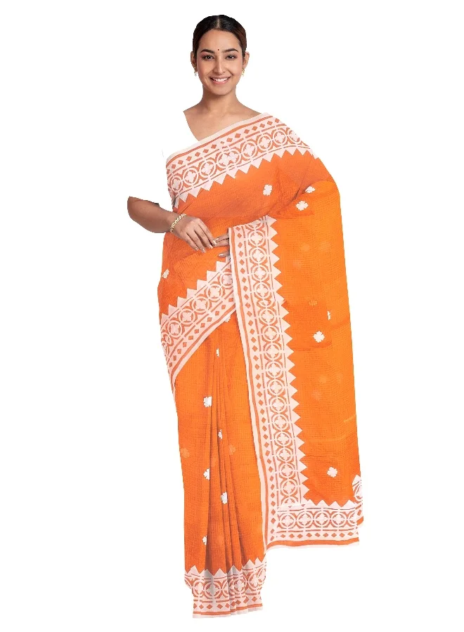 Parinita Sarees Orange Kota Saree with Applique Work for Women