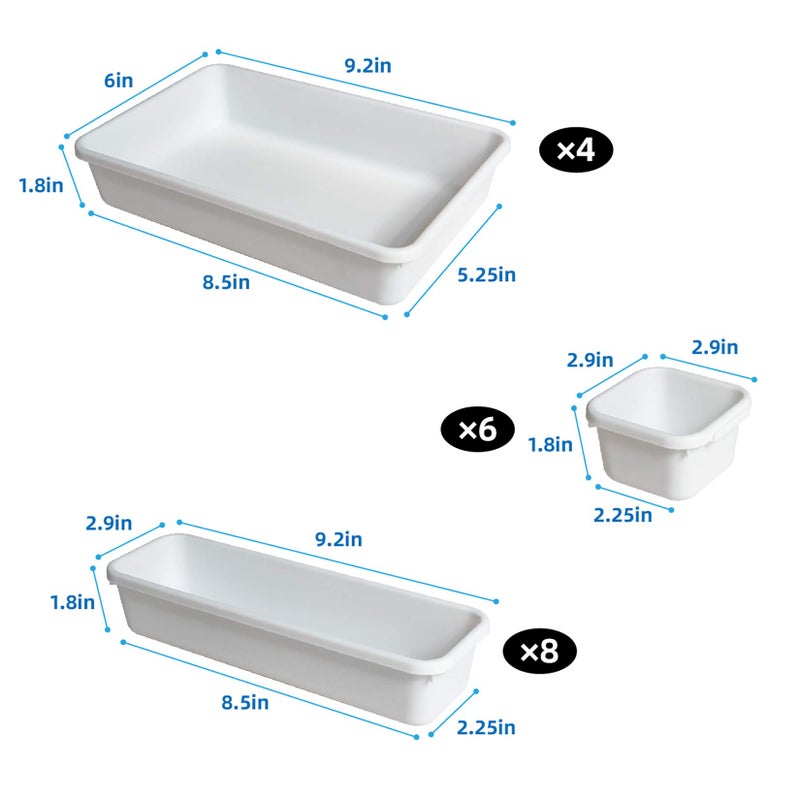 Bycy 18 Pcs White Drawer Organizers Trays Set Drawer Dividers For Kitchen Office Bathroom, Interlocking Bin Pack (18 Pieces) - Image 2