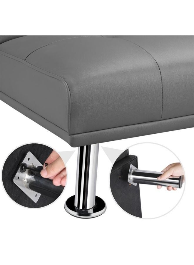 كستم ديكو أريكة سرير ميرا من الجلد الصناعي | أريكة قابلة للتحويل إلى سرير مع حامل أكواب ومساند للذراعين | أريكة رمادية عصرية لغرفة المعيشة وغرفة الضيوف - Image 4