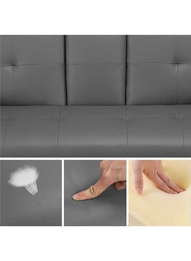 كستم ديكو أريكة سرير ميرا من الجلد الصناعي | أريكة قابلة للتحويل إلى سرير مع حامل أكواب ومساند للذراعين | أريكة رمادية عصرية لغرفة المعيشة وغرفة الضيوف - Image 3