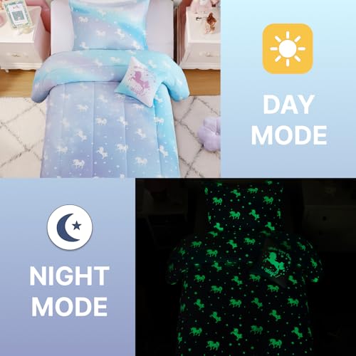 Wink Deer Full Size Comforter Set for Girls-4 Pieces Unicorn Glow in the Dark Full Bedding Sets for Kids, 1 Comforter, 2 Shams and 1 Decor Pillow - Image 5