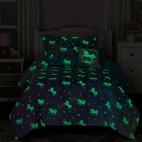 Wink Deer Full Size Comforter Set for Girls-4 Pieces Unicorn Glow in the Dark Full Bedding Sets for Kids, 1 Comforter, 2 Shams and 1 Decor Pillow - Image 2