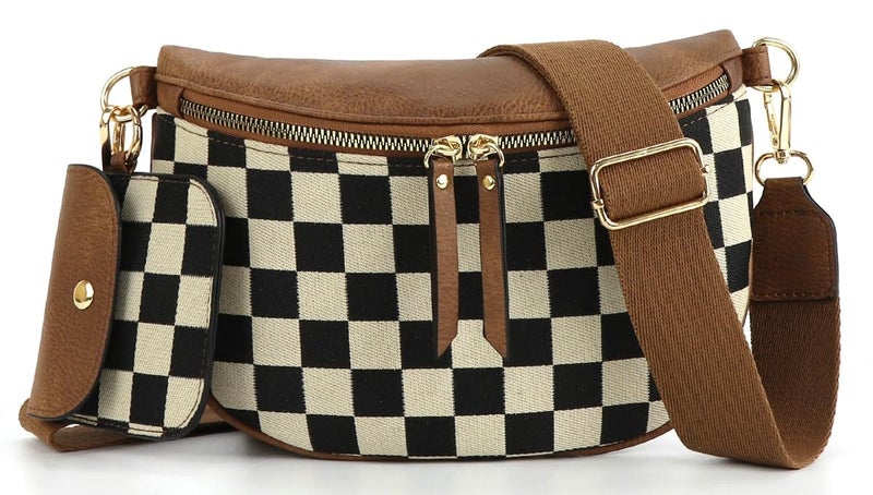Jusavie 2 Pcs Checkered Crossbody Bags for Women Bum Bag Checkered Cross Body Sling Backpack Hobo Satchels Shoulder Wallet Purses - Image 1