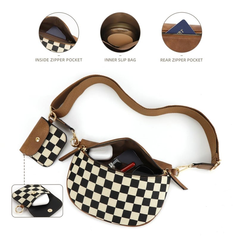 Jusavie 2 Pcs Checkered Crossbody Bags for Women Bum Bag Checkered Cross Body Sling Backpack Hobo Satchels Shoulder Wallet Purses - Image 4