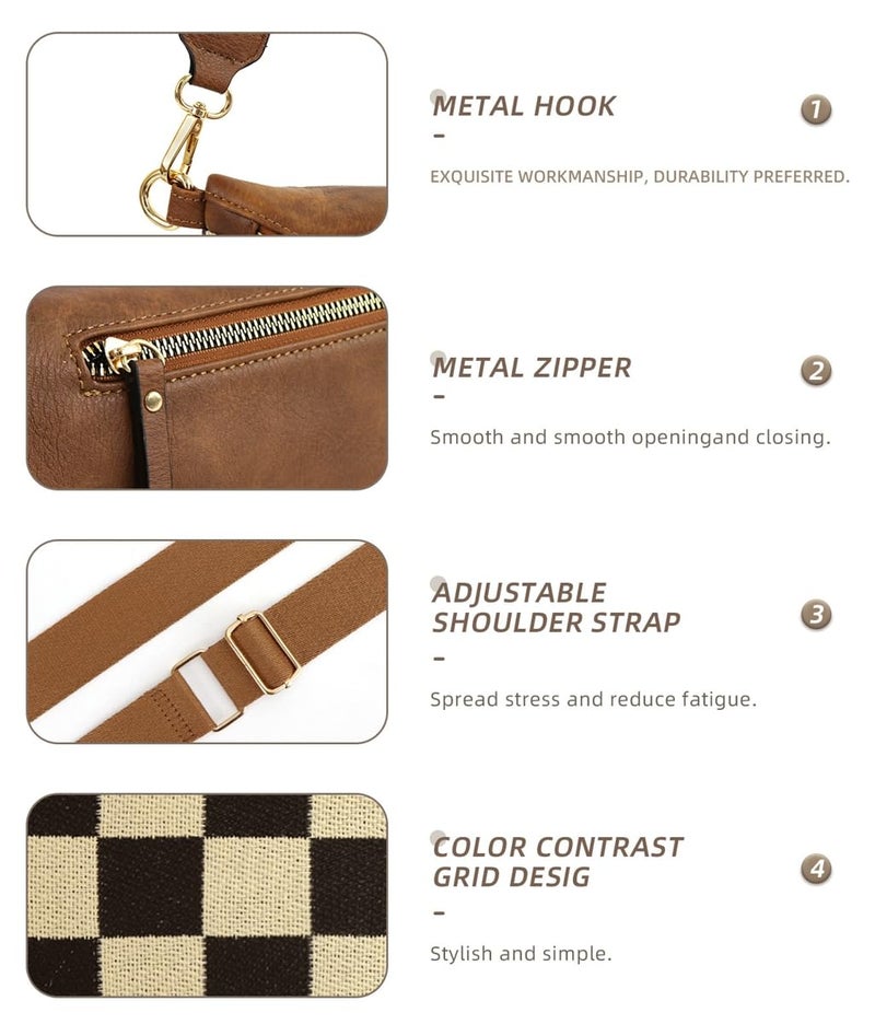 Jusavie 2 Pcs Checkered Crossbody Bags for Women Bum Bag Checkered Cross Body Sling Backpack Hobo Satchels Shoulder Wallet Purses - Image 5