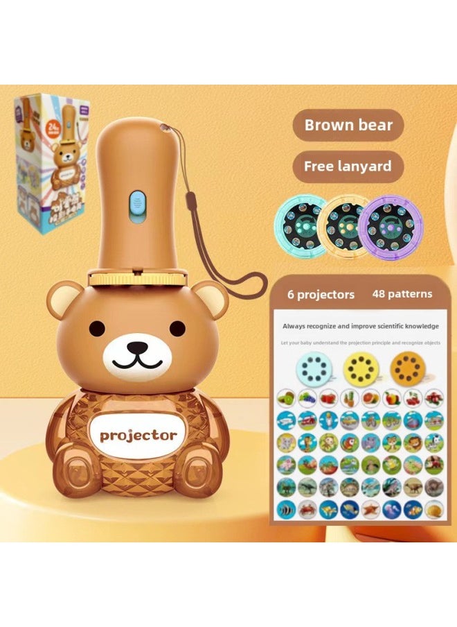 Generic - Children's Flashlight Projection Luminous Toys Early Education Cognitive Cartoon Fun Boys And Girls Stall Gifts Cross-border-Color:Bear Projection Flashlight-brown 48 Pictures [color Box] - Image 1