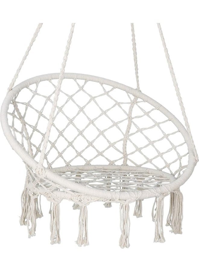 Handmade Macrame Hanging Chair Swing – Boho Cotton Rope Hammock Chair with Tassels for Indoor & Outdoor Use – Garden, Patio, Balcony & Home Décor