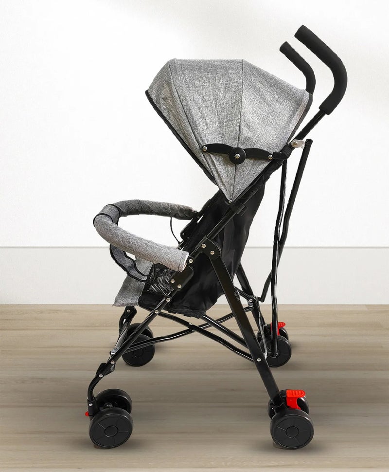 Fab N Funky Lightweight Stroller with Swivel Wheels, Ergonomic Handle, Foldable Design, Mosquito Net - Grey - Image 5