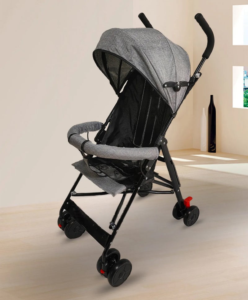 Fab N Funky Lightweight Stroller with Swivel Wheels, Ergonomic Handle, Foldable Design, Mosquito Net - Grey - Image 4