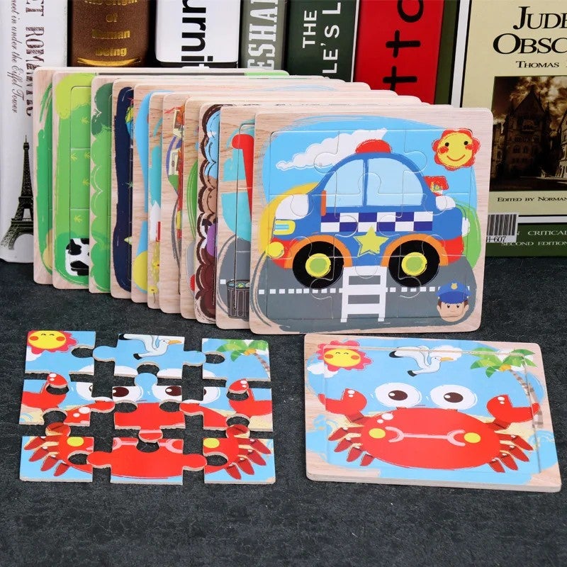 Bluejw 16 Pcs Animal Traffic Puzzle Cartoon ized Jigsaw Wooden Puzzle Montessori Toys for Child - Image 4