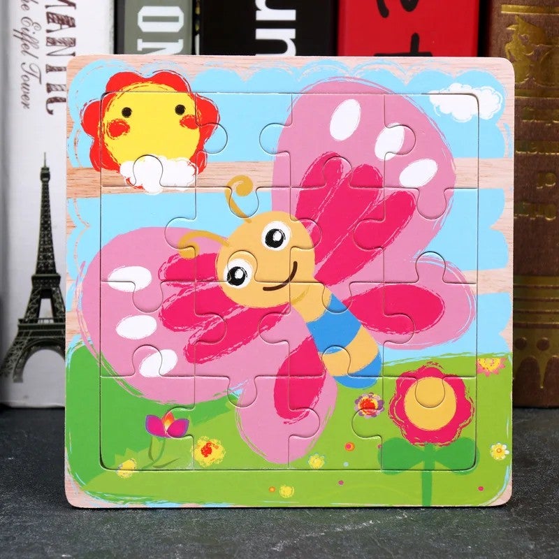 Bluejw 16 Pcs Animal Traffic Puzzle Cartoon ized Jigsaw Wooden Puzzle Montessori Toys for Child - Image 1