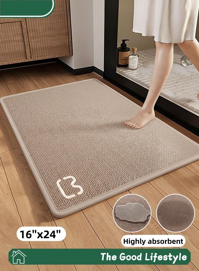 سجادة حمام، سجادة حمام مانعة للانزلاق، سجاد حمام، سجاد حمام رقيق للغاية مضفر بظهر مطاطي، سجادة حمام فائقة الامتصاص وسريعة الجفاف، سجادة أرضية للحمام تناسب أسفل الباب، قابلة للغسل في الغسالة، بيج 16 بوصة × 24 بوصة - Image 1