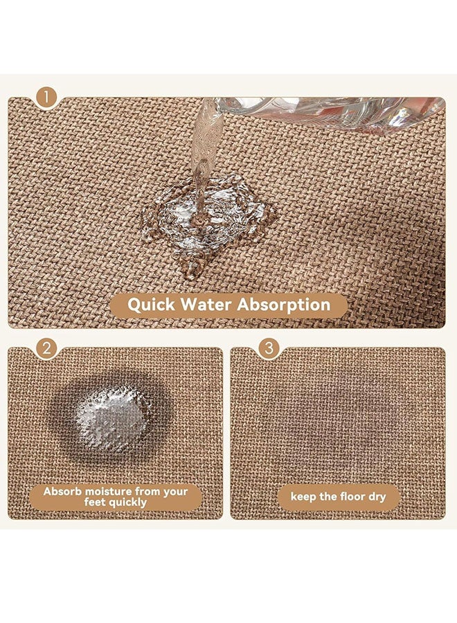 سجادة حمام، سجادة حمام مانعة للانزلاق، سجاد حمام، سجاد حمام رقيق للغاية مضفر بظهر مطاطي، سجادة حمام فائقة الامتصاص وسريعة الجفاف، سجادة أرضية للحمام تناسب أسفل الباب، قابلة للغسل في الغسالة، بيج 16 بوصة × 24 بوصة - Image 5