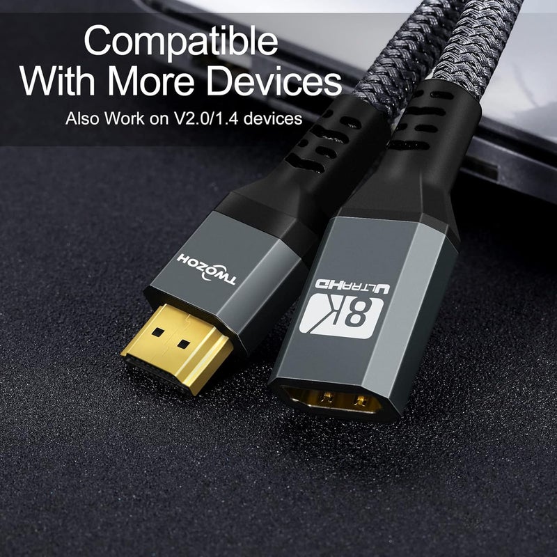 Twozoh 8K 4K HDMI Extension Cable, HDMI 2.1 Male to Female Cable, Nylon Braided HDMI Extender Cable Support 8K@60Hz 4K@120Hz 48gbps（1.5M） - Image 3