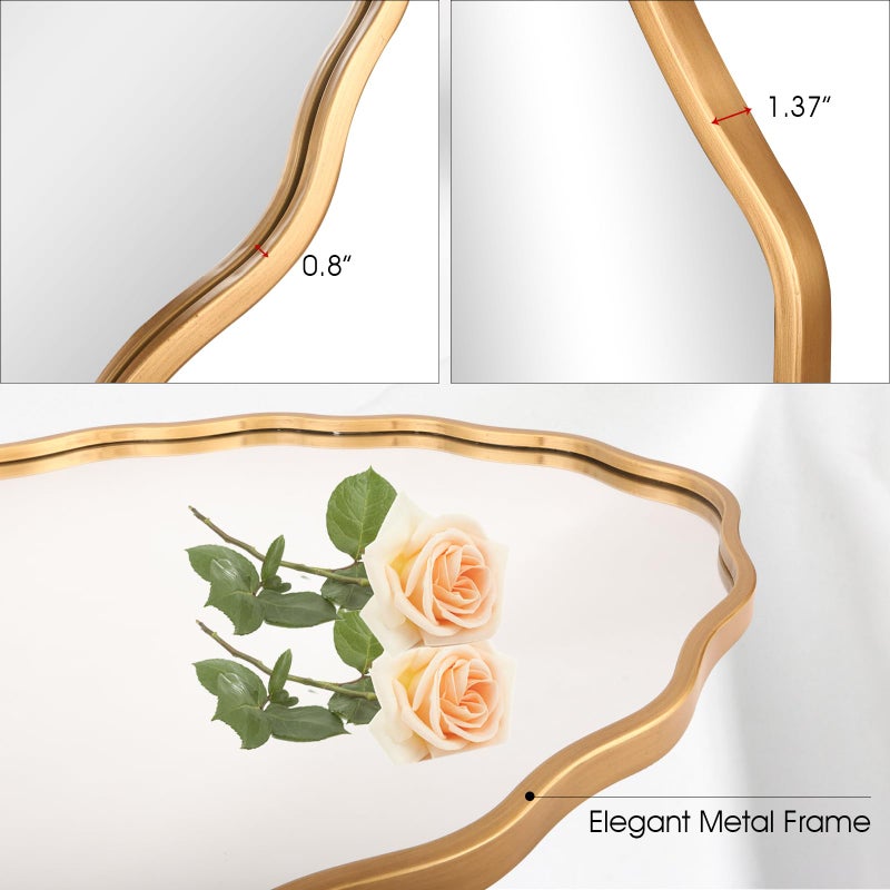 Varsoul 20 * 30 Inch Brushed Gold Oval Ripple Bathroom Mirror Wall Mounted Large Modern Countryside Suitable for Washroom, Bedroom, Living Room, Entryway - Image 3