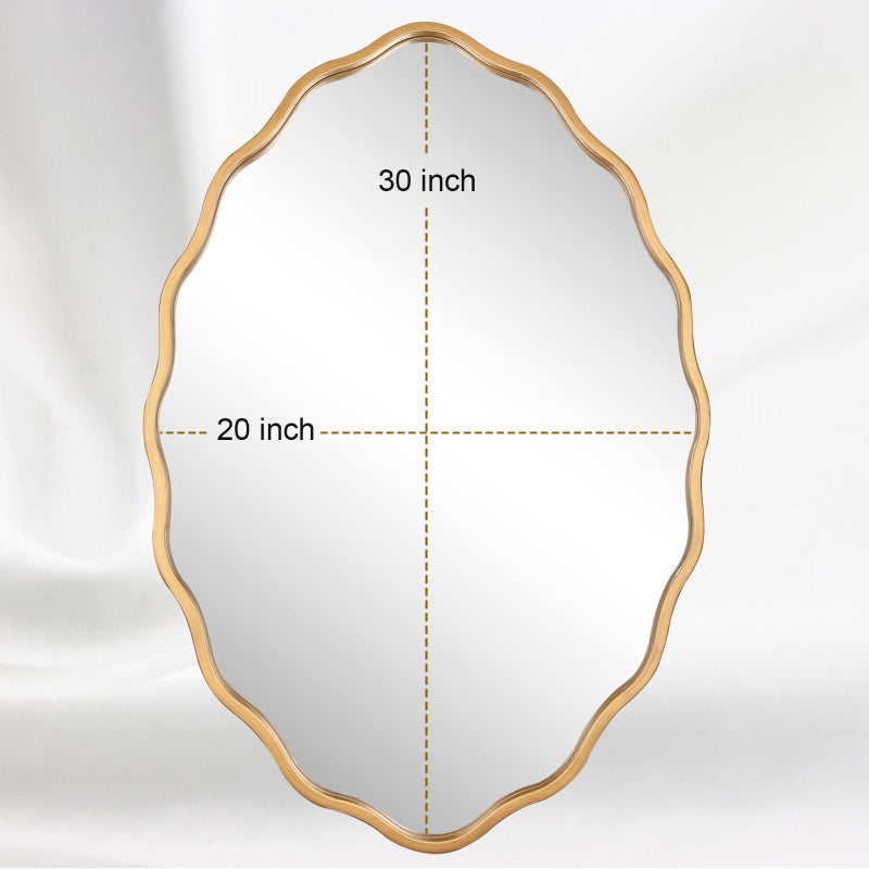 Varsoul 20 * 30 Inch Brushed Gold Oval Ripple Bathroom Mirror Wall Mounted Large Modern Countryside Suitable for Washroom, Bedroom, Living Room, Entryway - Image 5