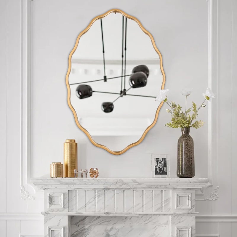 Varsoul 20 * 30 Inch Brushed Gold Oval Ripple Bathroom Mirror Wall Mounted Large Modern Countryside Suitable for Washroom, Bedroom, Living Room, Entryway - Image 2