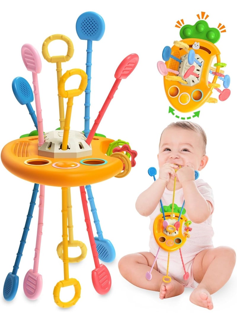 KASTWAVE Montessori Sensory Toys for Babies, Infant 6-12 Months Pull String Toy, Silicone Pull String Teething Toy, Baby Infant Fidget Travel Toys, Boys Girls Birthday Gifts (Carrot) - Image 1