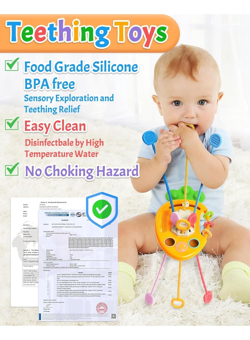 KASTWAVE Montessori Sensory Toys for Babies, Infant 6-12 Months Pull String Toy, Silicone Pull String Teething Toy, Baby Infant Fidget Travel Toys, Boys Girls Birthday Gifts (Carrot) - Image 2