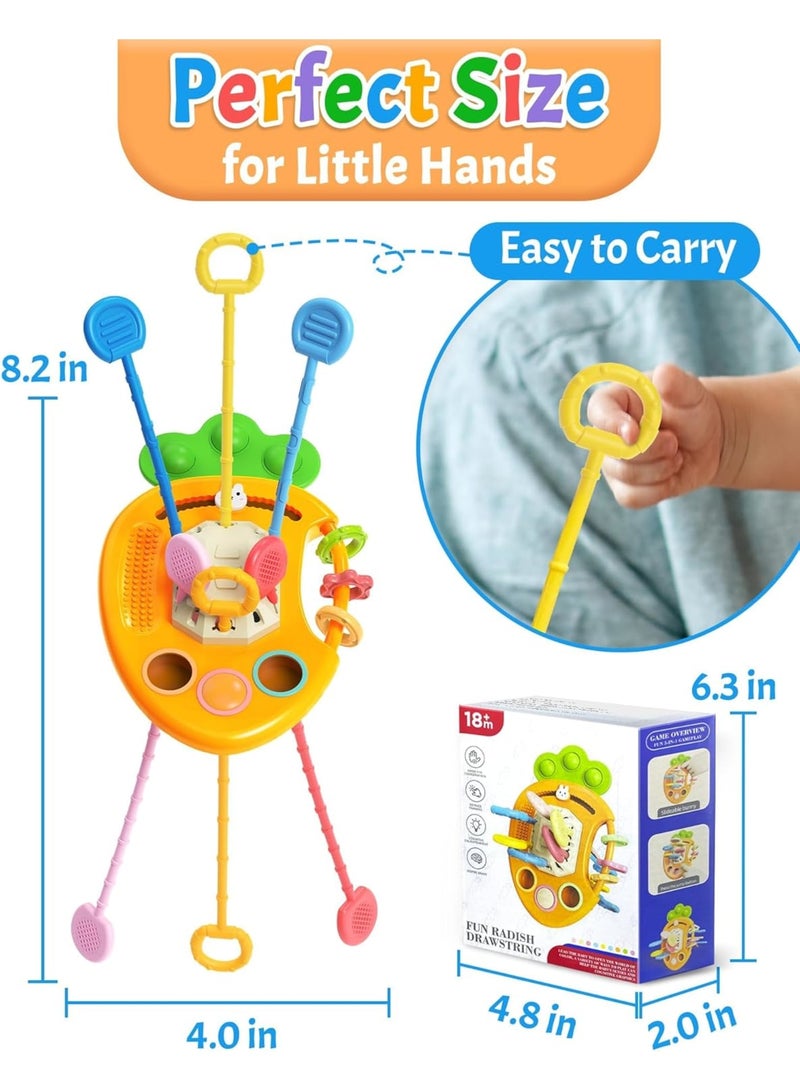 KASTWAVE Montessori Sensory Toys for Babies, Infant 6-12 Months Pull String Toy, Silicone Pull String Teething Toy, Baby Infant Fidget Travel Toys, Boys Girls Birthday Gifts (Carrot) - Image 5