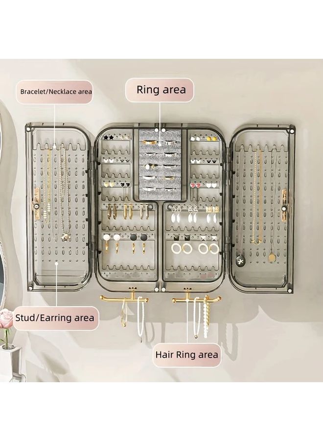 Transparent Pink Jewelry Organizer Rack Storage Box Wall Mounted For Earrings Necklace - Image 1