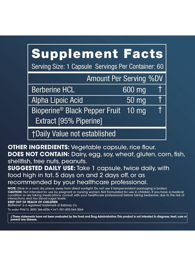 ProHealth Berberine Pro. Promotes Youthful Metabolism + Healthy Body Composition. with Alpha Lipoic Acid & Black Pepper Extract. 1,200 mg per 2 Cap Serving, 60 Caps. - Image 4
