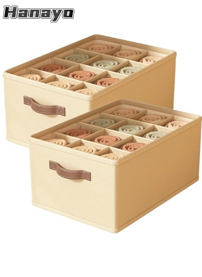 Hanayo 2 Pcs Clothes Storage Boxes 12 Grids Foldable Clothes Storage Organizer with Handle Storage Box for Jeans Trousers T-Shirt Underwear(Beige)  - Image 1