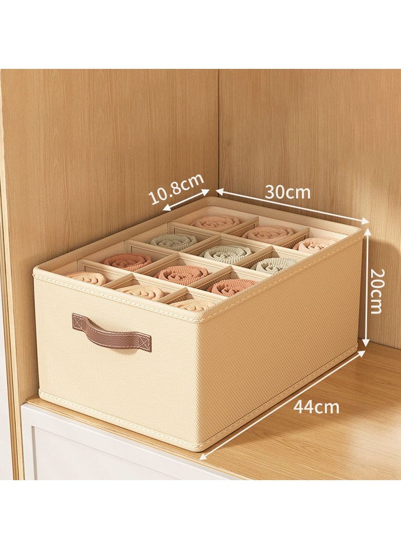 Hanayo 2 Pcs Clothes Storage Boxes 12 Grids Foldable Clothes Storage Organizer with Handle Storage Box for Jeans Trousers T-Shirt Underwear(Beige)  - Image 2