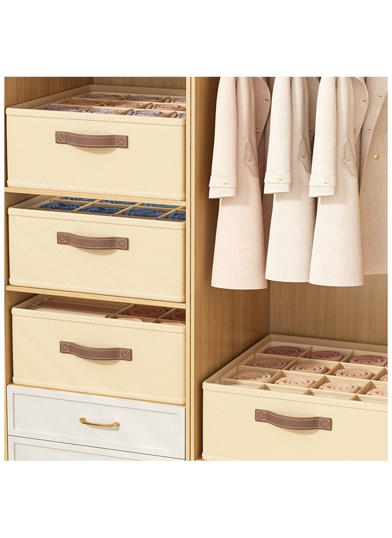 Hanayo 2 Pcs Clothes Storage Boxes 12 Grids Foldable Clothes Storage Organizer with Handle Storage Box for Jeans Trousers T-Shirt Underwear(Beige)  - Image 3