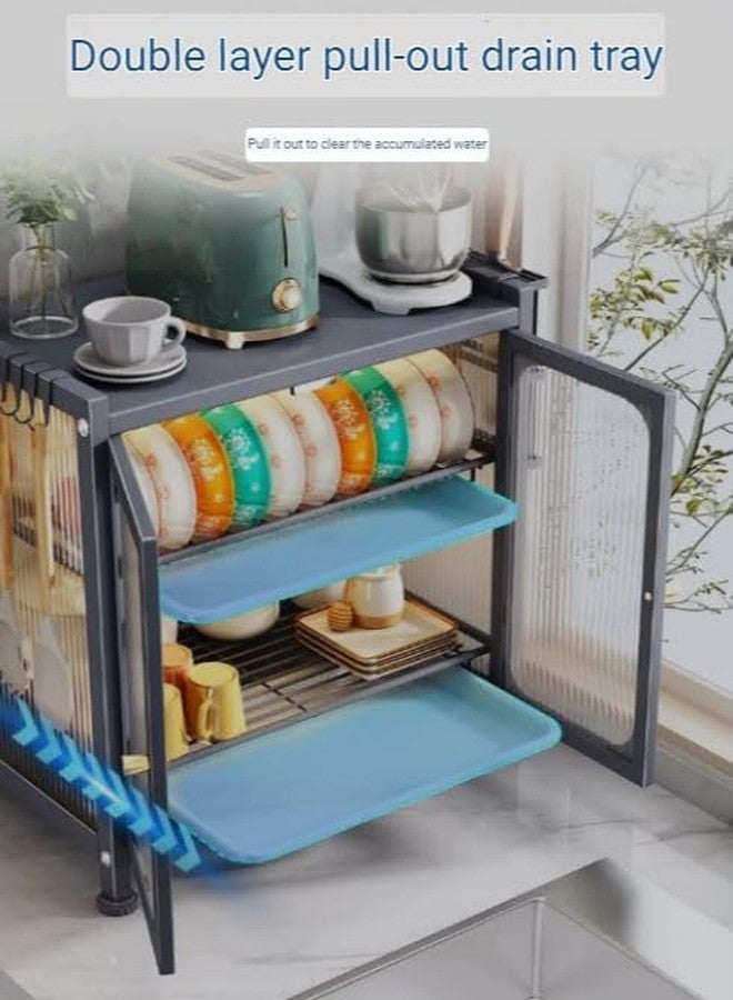 bosig® Kitchen Storage Rack Drain dishware Storage Rack Countertop Cutlery Storage Cabinet, Dish Drying Rack with Drawers and Drainage Board, Acrylic Cabinet Door 360° Dustproof for Storing Dishes - Image 2