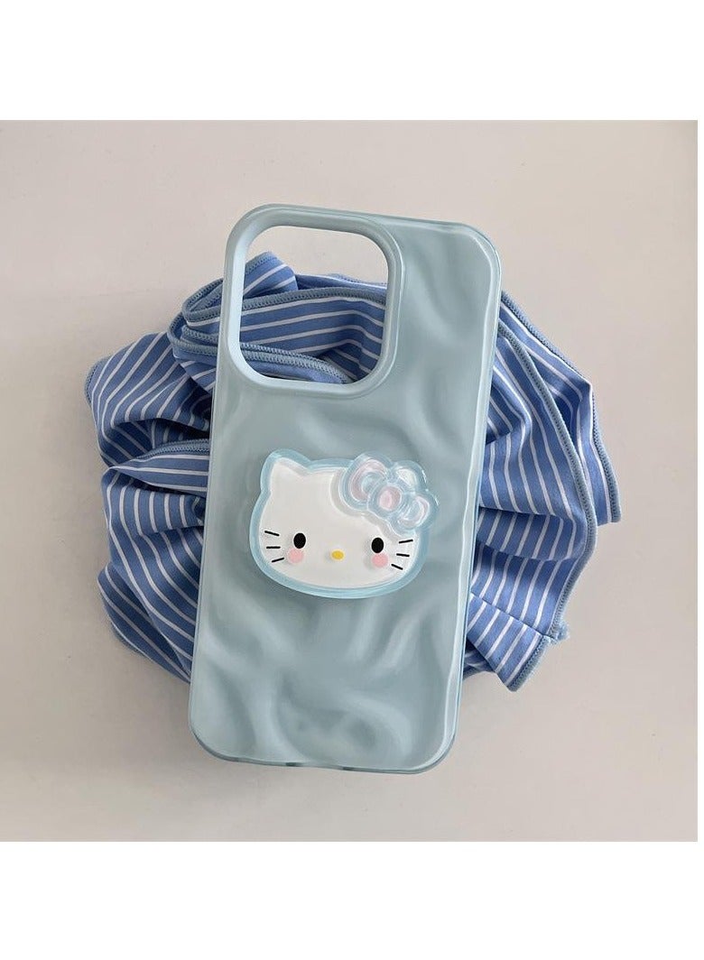 NIBEMINENT Pleated Kitten Cat Protective TPU Case Cover For iPhone 14 Pro Max, Blue