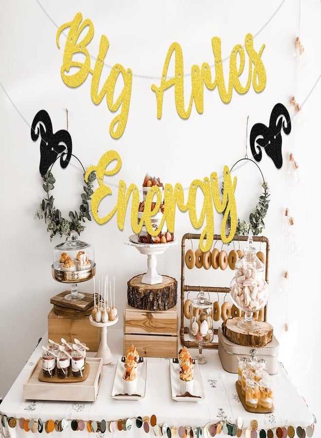 WFKLDF Big Aries Energy Banner - Aries Birthday Decorations - Zodiac Aries Party Decorations Gold - Image 4