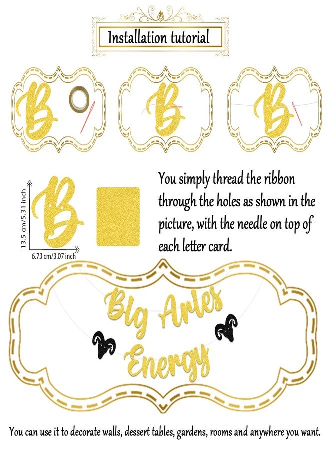 WFKLDF Big Aries Energy Banner - Aries Birthday Decorations - Zodiac Aries Party Decorations Gold - Image 2