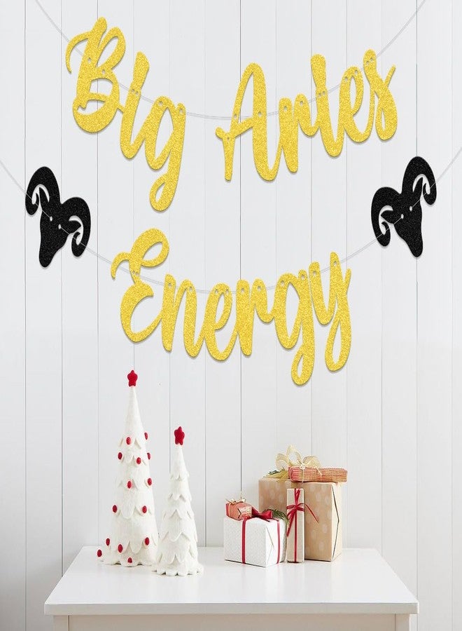 WFKLDF Big Aries Energy Banner - Aries Birthday Decorations - Zodiac Aries Party Decorations Gold - Image 3