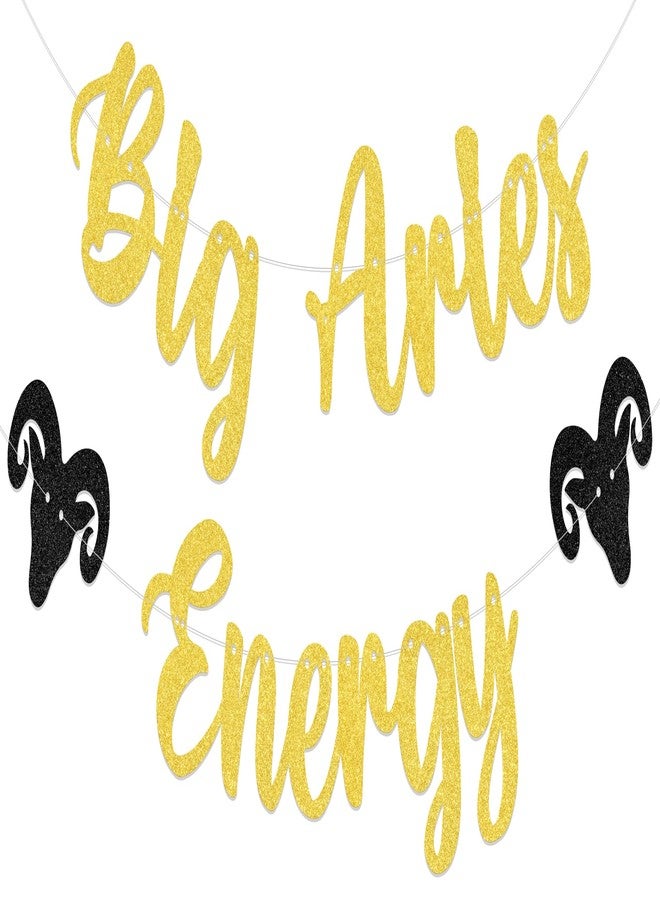 WFKLDF Big Aries Energy Banner - Aries Birthday Decorations - Zodiac Aries Party Decorations Gold - Image 1