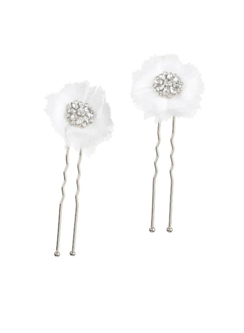 دبابيس شعر ديفيد توتيرا للعروس: زهرة فضية مع أحجار الراين والشبك ، قطعتان - Image 2