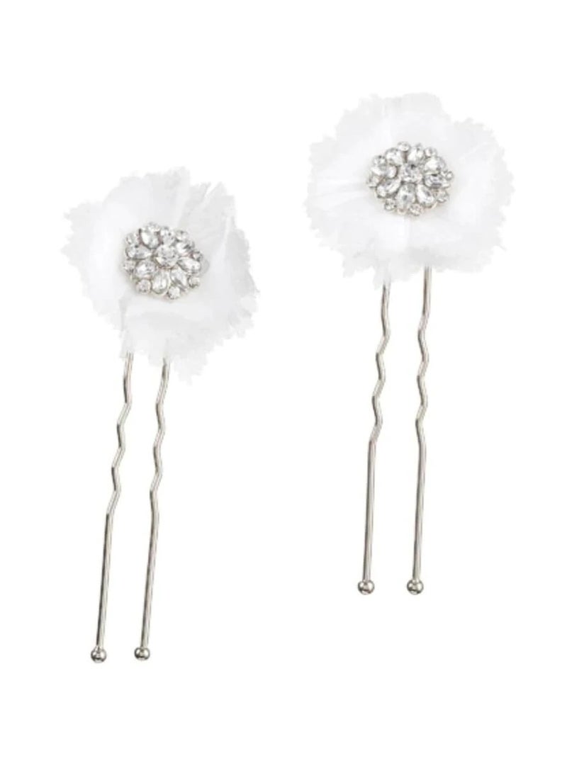 دبابيس شعر ديفيد توتيرا للعروس: زهرة فضية مع أحجار الراين والشبك ، قطعتان - Image 1