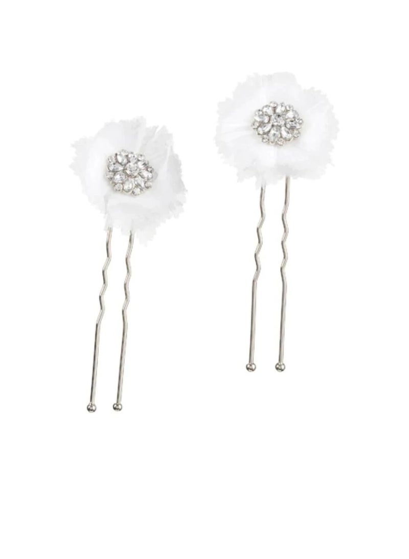 دبابيس شعر ديفيد توتيرا للعروس: زهرة فضية مع أحجار الراين والشبك ، قطعتان - Image 3