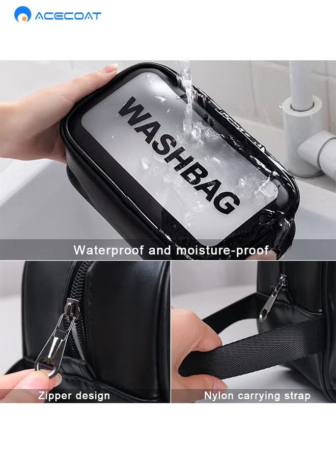 ACECOAT Cosmetic Bag,3 Pcs Toiletry Bag  Travel Bag Set for Toiletries, Portable Toiletry Bags for Traveling Women, Translucent Waterproof Make Up Bag for Travel and Bathroom (Black) - Image 3