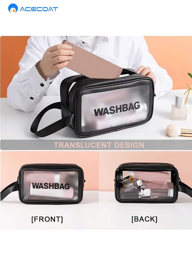 ACECOAT Cosmetic Bag,3 Pcs Toiletry Bag  Travel Bag Set for Toiletries, Portable Toiletry Bags for Traveling Women, Translucent Waterproof Make Up Bag for Travel and Bathroom (Black) - Image 2