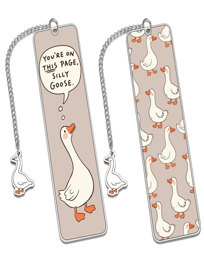 NUBARKO Funny Cute Bookmarks Book Marks for Reading Women Men Book Accessories for Reading Lovers Book Lovers Bookish Gifts for Women Readers Book Marker Reading Accessories Silly Metal Bookmarks Goose 2-Side - Image 1