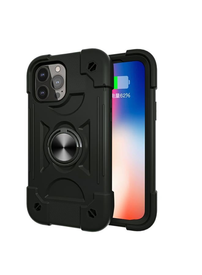 زبون جراب لهاتف iPhone 13 Pro مصنوع من السيليكون المقاوم للصدمات + جراب واقٍ من الكمبيوتر مع حامل مزدوج الحلقة - Image 2