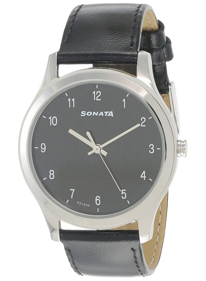 Sonata Quartz Analog Black Dial Leather Strap Watch for Men-NS7135SL02 - Image 1