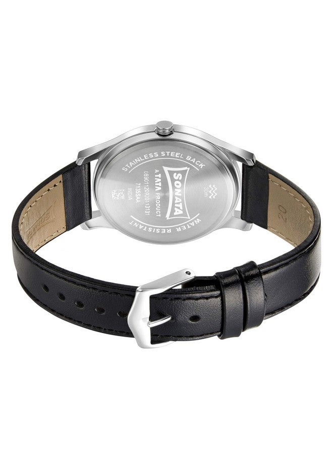 Sonata Quartz Analog Black Dial Leather Strap Watch for Men-NS7135SL02 - Image 4