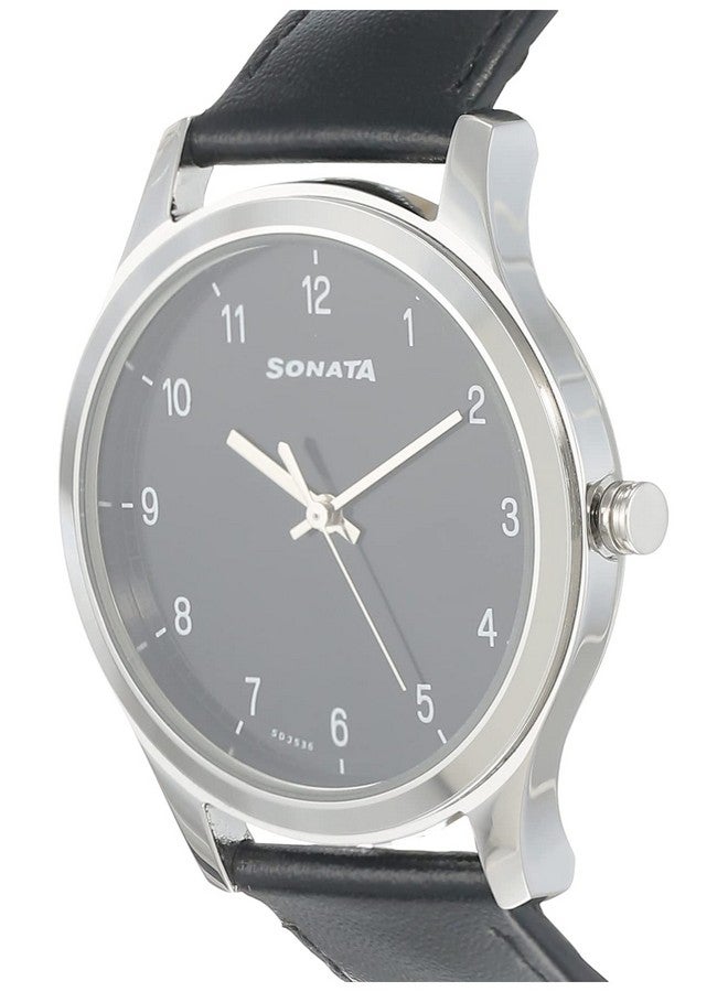 Sonata Quartz Analog Black Dial Leather Strap Watch for Men-NS7135SL02 - Image 2