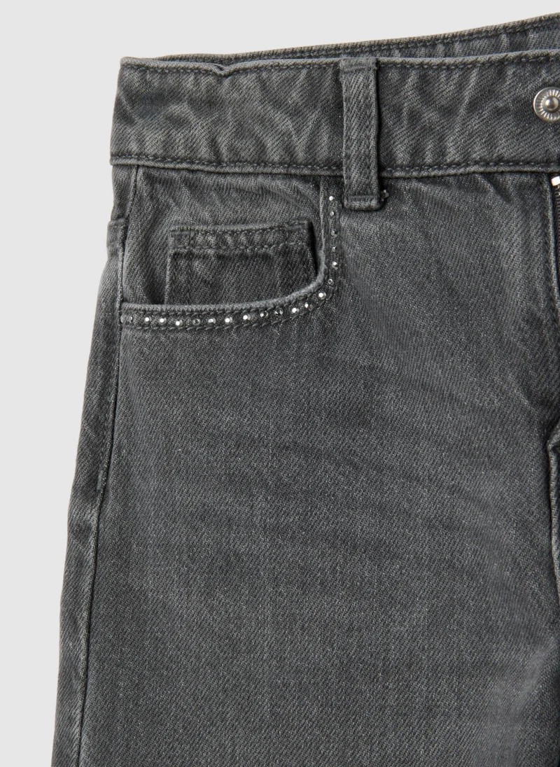 او في اس GIRLS' GREY WIDE LEG JEANS IN PURE COTTON
