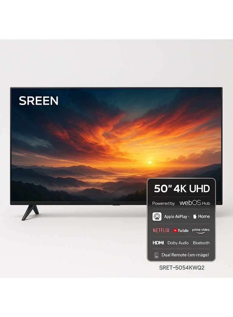 SREEN 50-Inch 4K UHD Smart LED TV, Model SRET-50S4KWQ2, WebOS Hub, Dolby Audio, Bluetooth, Apple AirPlay, HDMI, Netflix & YouTube - Image 2