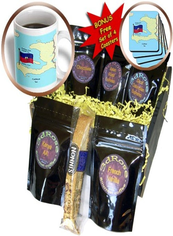 3dRose cgb_63254_1 The Flag-Map of Haiti with The Republic of Haiti in English-French-Haitian Creole Coffee Gift Basket, Multi - Image 3
