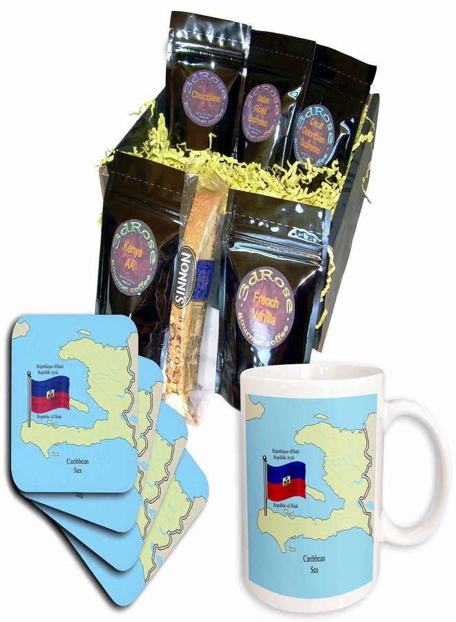 3dRose cgb_63254_1 The Flag-Map of Haiti with The Republic of Haiti in English-French-Haitian Creole Coffee Gift Basket, Multi - Image 1